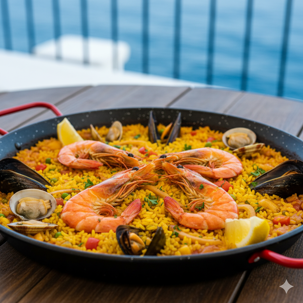 Seafood paella by the Atlantic